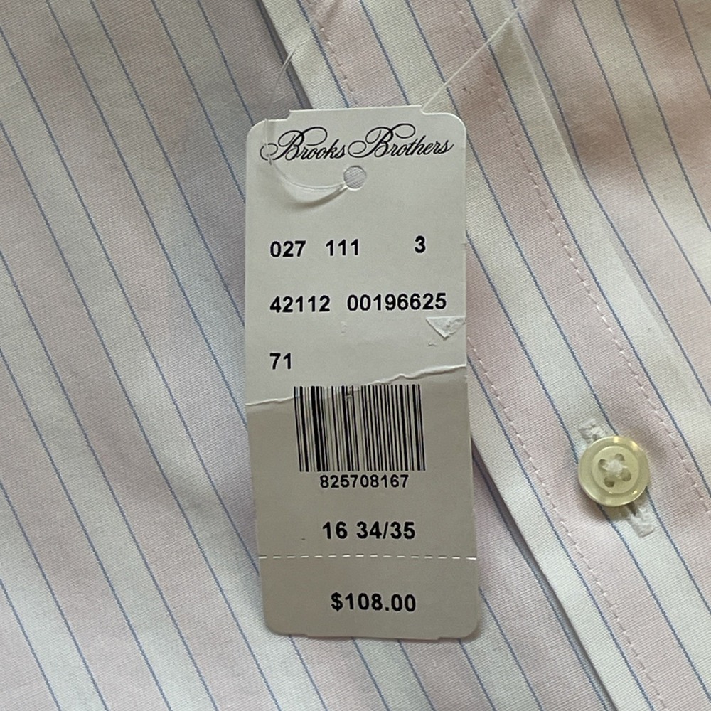 NWT Brooks Brothers 1818 Button Down Shirt Mens 16 34/35 100% Cotton Pink Stripe - Picture 9 of 11